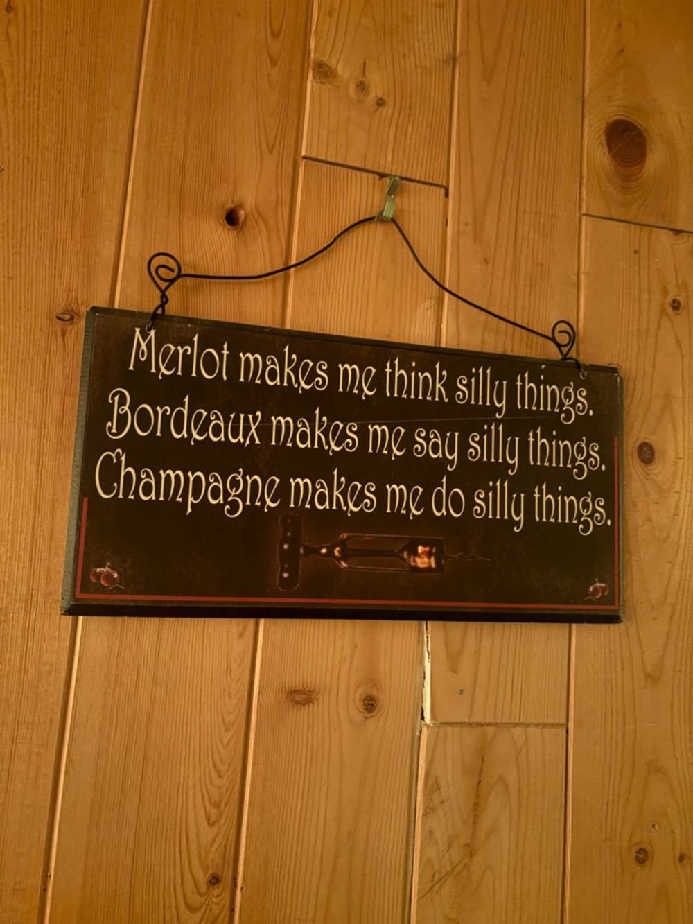 Wine Quote Hanging Sign - Brown with White Script